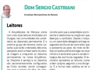Read more about the article Leitores  – Artigo Arcebispo de Manaus –  Em Tempo 21/7/2019