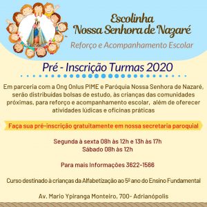 Read more about the article Paróquia Nossa Senhora de Nazaré oferece bolsas de reforço escolar de crianças carentes
